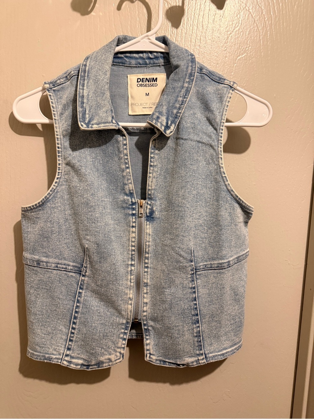 Light Blue Zip-Front Women's Denim Vest